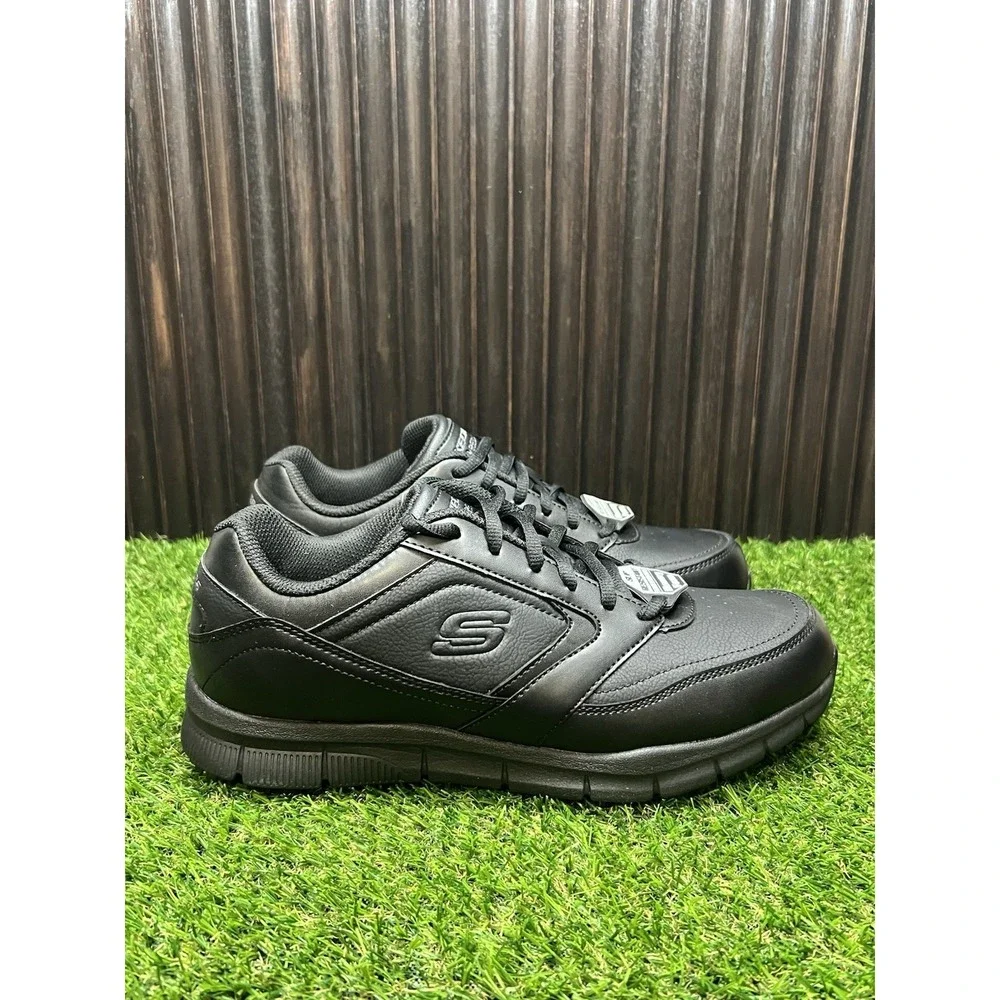 Size 9 - Skechers Nampa Black Mens Work Shoes Slip Resistant Memory Foam 77156